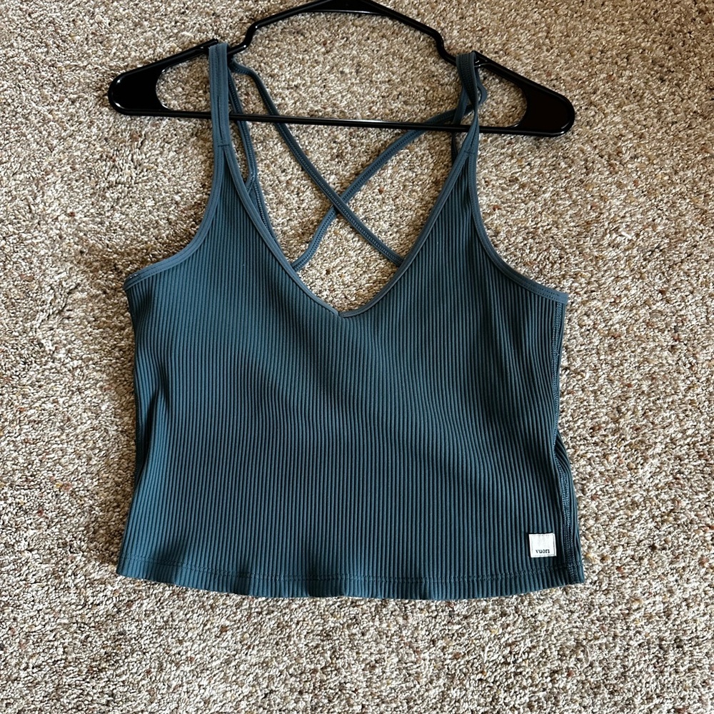 Vuori Ribbed Crisscross Strappy Camisole in Teal